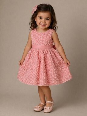 VTG RARE, TOO Pink Rose Sequin Bow Tie Back Portrait Party Dress